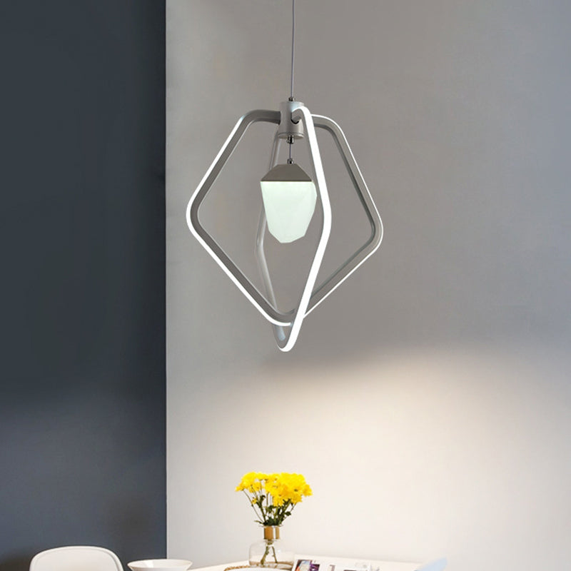 Dual Pentagon Acrylic Pendant Light Fixture Modern LED White Suspension Lamp with Pinecone Inside Clearhalo 'Ceiling Lights' 'Chandeliers' 'Modern Chandeliers' 'Modern' Lighting' 731699