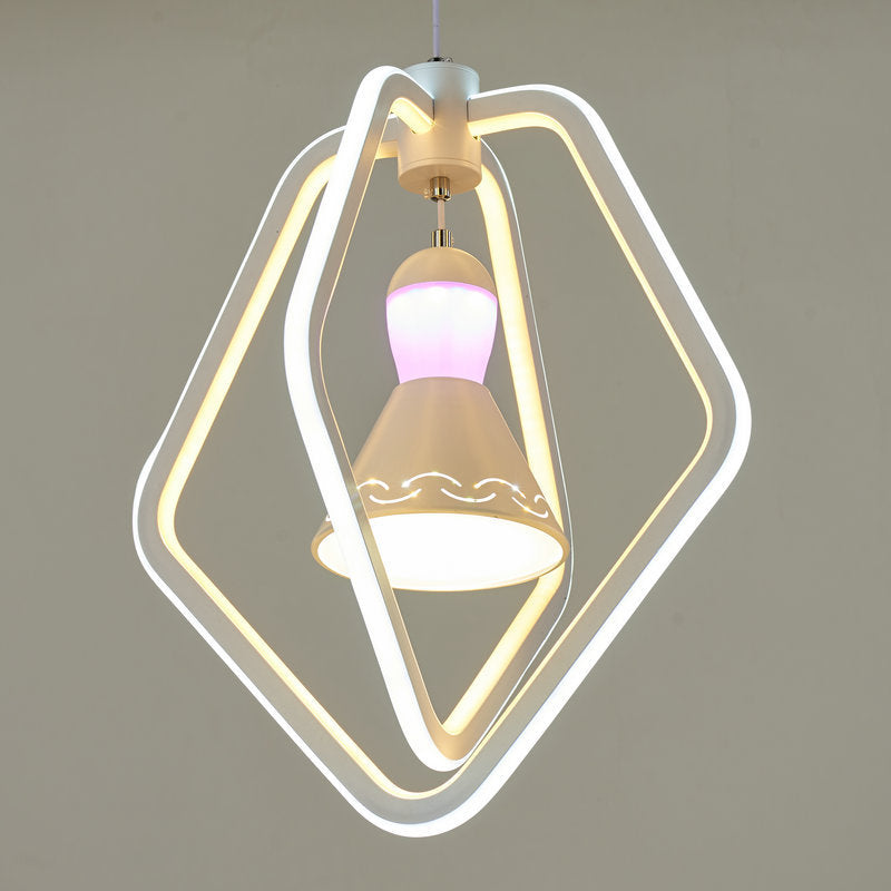 Acrylic Dual Pentagon Frame Hanging Lighting Minimalist LED White Pendant Lamp with Bell Inside Clearhalo 'Ceiling Lights' 'Chandeliers' 'Modern Chandeliers' 'Modern' Lighting' 731716