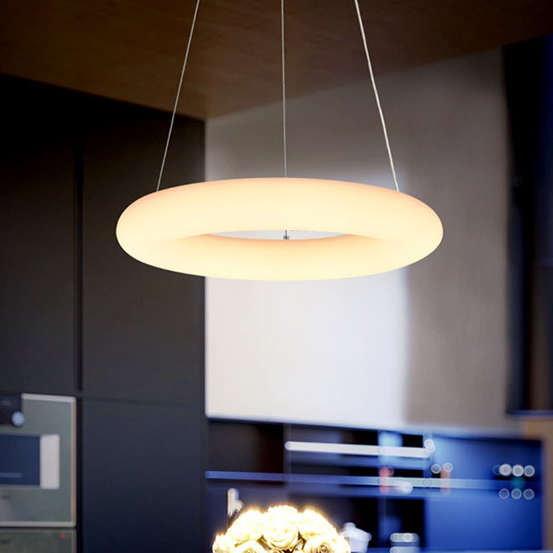 White Vesicle Ring Ceiling Chandelier Minimalist LED Acrylic Hanging Pendant Light over Table, 12"/16" W Clearhalo 'Ceiling Lights' 'Chandeliers' 'Modern Chandeliers' 'Modern' Lighting' 731768