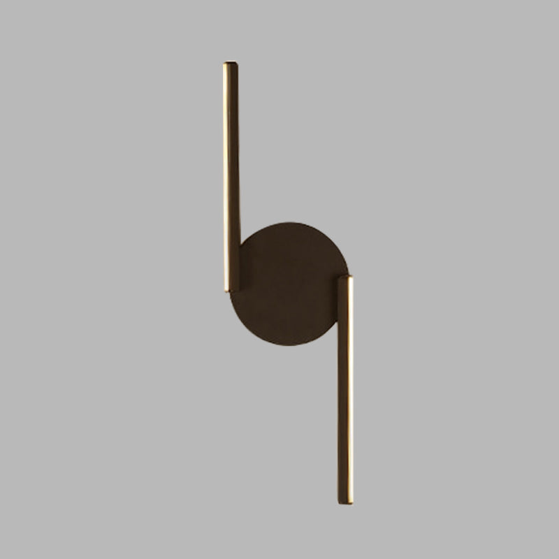 Double Line Wall Lighting Modern Iron LED Black Wall Mount Lamp Fixture with Circle Backplate in Warm/White Light Clearhalo 'Cast Iron' 'Glass' 'Industrial' 'Modern wall lights' 'Modern' 'Tiffany' 'Traditional wall lights' 'Wall Lamps & Sconces' 'Wall Lights' Lighting' 732047