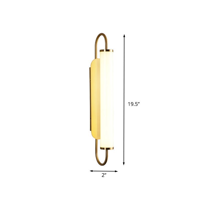 Post Modern LED Wall Light Sconce Brass Finish Tubular Wall Mount Lamp with Opal Glass Shade for Stairway Clearhalo 'Cast Iron' 'Glass' 'Industrial' 'Modern wall lights' 'Modern' 'Tiffany' 'Traditional wall lights' 'Wall Lamps & Sconces' 'Wall Lights' Lighting' 732053