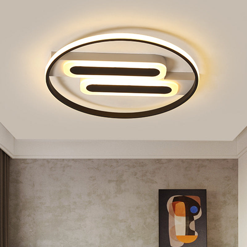 16"/19.5" Dia Halo Bedroom Ceiling Flush Acrylic LED Simple Flush-Mount Light Fixture with Double Rectangle Canopy in Black, White/Warm Light Black Clearhalo 'Ceiling Lights' 'Close To Ceiling Lights' 'Close to ceiling' 'Flush mount' Lighting' 732158