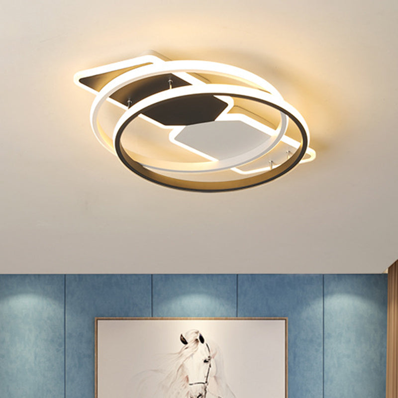 Acrylic Ring and Rectangle Flushmount Modernist 16"/19.5" Wide LED Black Ceiling Mounted Fixture for Bedroom Black Clearhalo 'Ceiling Lights' 'Close To Ceiling Lights' 'Close to ceiling' 'Flush mount' Lighting' 732164