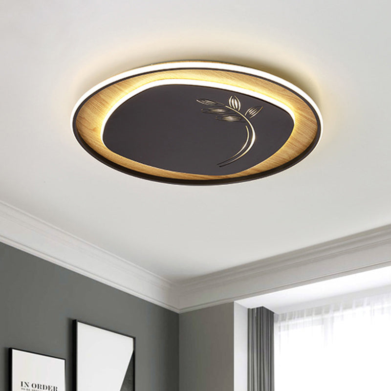 Metal Arc Square Flush Light Modern Black/Grey/Green LED Ceiling Flush with Round Wood Canopy, 16"/19.5" Wide Black Clearhalo 'Ceiling Lights' 'Close To Ceiling Lights' 'Close to ceiling' 'Flush mount' Lighting' 732195