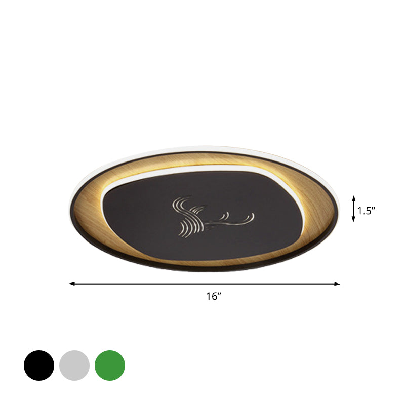 Metal Arc Square Flush Light Modern Black/Grey/Green LED Ceiling Flush with Round Wood Canopy, 16"/19.5" Wide Clearhalo 'Ceiling Lights' 'Close To Ceiling Lights' 'Close to ceiling' 'Flush mount' Lighting' 732199
