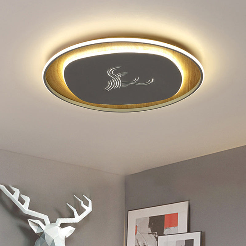 Metal Arc Square Flush Light Modern Black/Grey/Green LED Ceiling Flush with Round Wood Canopy, 16"/19.5" Wide Clearhalo 'Ceiling Lights' 'Close To Ceiling Lights' 'Close to ceiling' 'Flush mount' Lighting' 732202