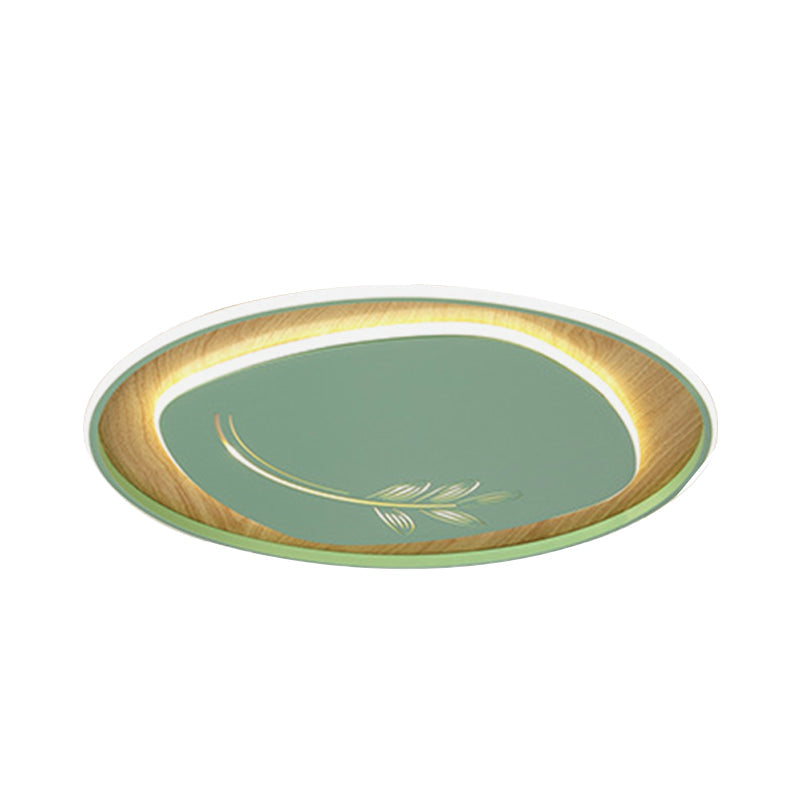 Metal Arc Square Flush Light Modern Black/Grey/Green LED Ceiling Flush with Round Wood Canopy, 16"/19.5" Wide Clearhalo 'Ceiling Lights' 'Close To Ceiling Lights' 'Close to ceiling' 'Flush mount' Lighting' 732206