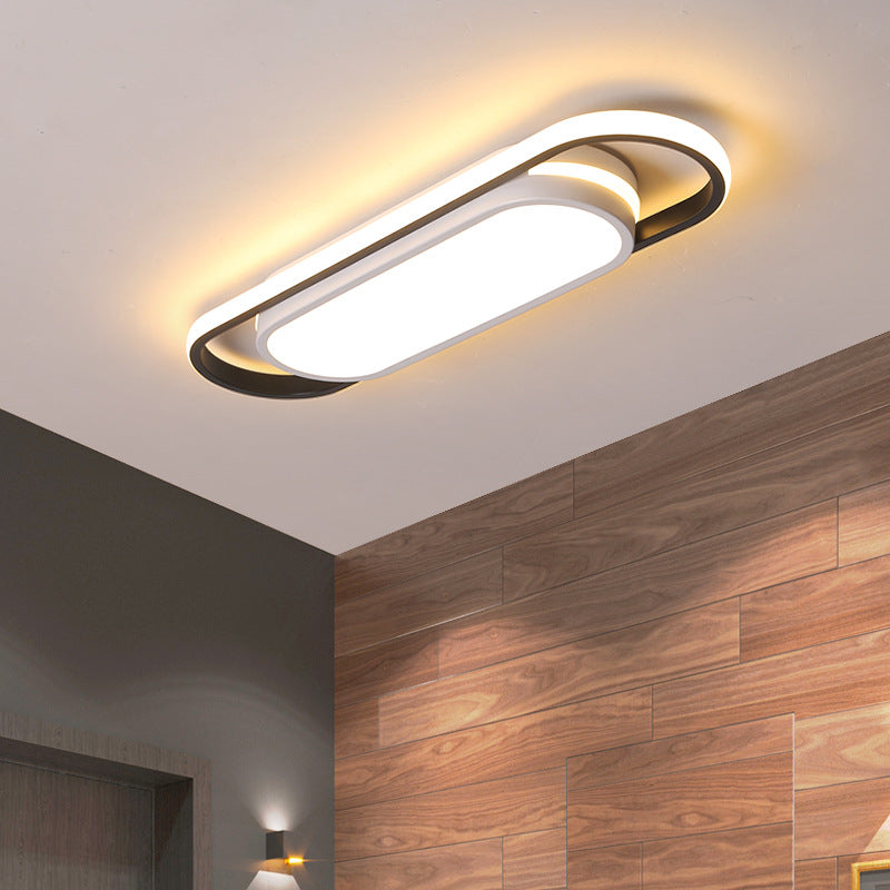 LED Corridor Flushmount Simple Black and White Flush Ceiling Light with Arc Rectangle Acrylic Shade in White/Warm Light, 19"/23" Width Black-White Clearhalo 'Ceiling Lights' 'Close To Ceiling Lights' 'Close to ceiling' 'Flush mount' Lighting' 732295