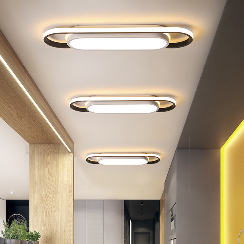 LED Corridor Flushmount Simple Black and White Flush Ceiling Light with Arc Rectangle Acrylic Shade in White/Warm Light, 19"/23" Width Clearhalo 'Ceiling Lights' 'Close To Ceiling Lights' 'Close to ceiling' 'Flush mount' Lighting' 732297