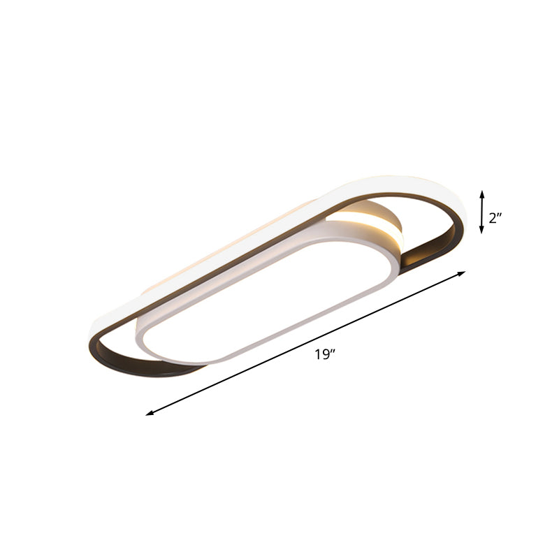 LED Corridor Flushmount Simple Black and White Flush Ceiling Light with Arc Rectangle Acrylic Shade in White/Warm Light, 19"/23" Width Clearhalo 'Ceiling Lights' 'Close To Ceiling Lights' 'Close to ceiling' 'Flush mount' Lighting' 732299