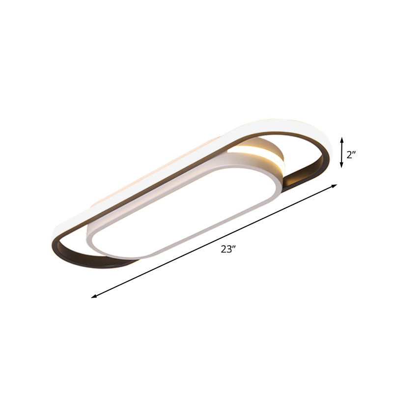 LED Corridor Flushmount Simple Black and White Flush Ceiling Light with Arc Rectangle Acrylic Shade in White/Warm Light, 19"/23" Width Clearhalo 'Ceiling Lights' 'Close To Ceiling Lights' 'Close to ceiling' 'Flush mount' Lighting' 732300