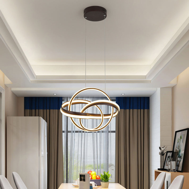 Acrylic Twisted Ceiling Light Fixture Modernist LED Hanging Chandelier in White/Coffee for Dining Room, White/Warm/3 Color Light Coffee Clearhalo 'Ceiling Lights' 'Chandeliers' 'Modern Chandeliers' 'Modern' Lighting' 732444