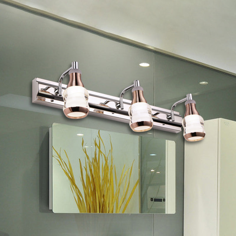 Linear Vanity Wall Light Modern Metal 2/3 Bulbs 12"/18" Long Chrome LED Wall Mount Lamp in White/Warm Light Clearhalo 'Cast Iron' 'Glass' 'Industrial' 'Modern wall lights' 'Modern' 'Tiffany' 'Traditional wall lights' 'Vanity Lights' 'Wall Lights' Lighting' 732539