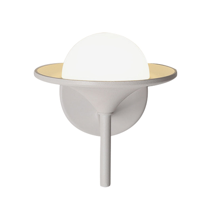 White Flared Sconce Light Fixture Modern LED Metallic Wall Mount Lamp with Ball Milk Glass Shade Clearhalo 'Cast Iron' 'Glass' 'Industrial' 'Modern wall lights' 'Modern' 'Tiffany' 'Traditional wall lights' 'Wall Lamps & Sconces' 'Wall Lights' Lighting' 732544