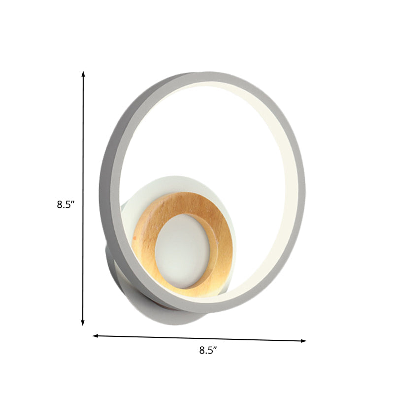 Modernist Ring Wall Sconce Acrylic LED Bedside Wall Mount Fixture in White with Wood Detail, White/Warm Light Clearhalo 'Modern wall lights' 'Modern' 'Wall Lamps & Sconces' 'Wall Lights' Lighting' 732556