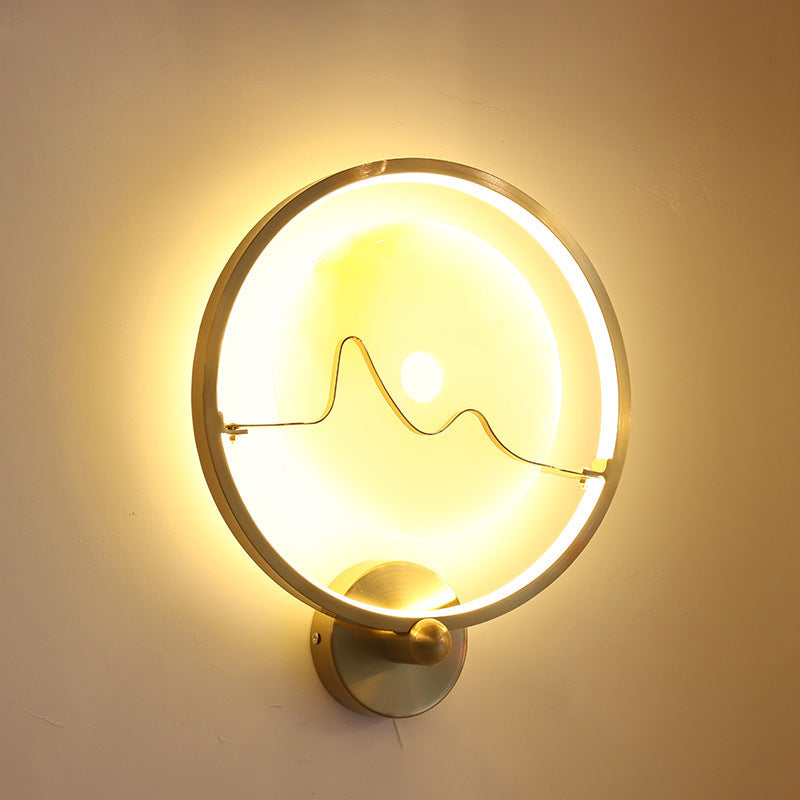 Contemporary Jade Clothing Sconce Lighting Stone LED Corridor Wall Mount Lamp with Gold Ring Gold Clearhalo 'Modern wall lights' 'Modern' 'Wall Lamps & Sconces' 'Wall Lights' Lighting' 732648