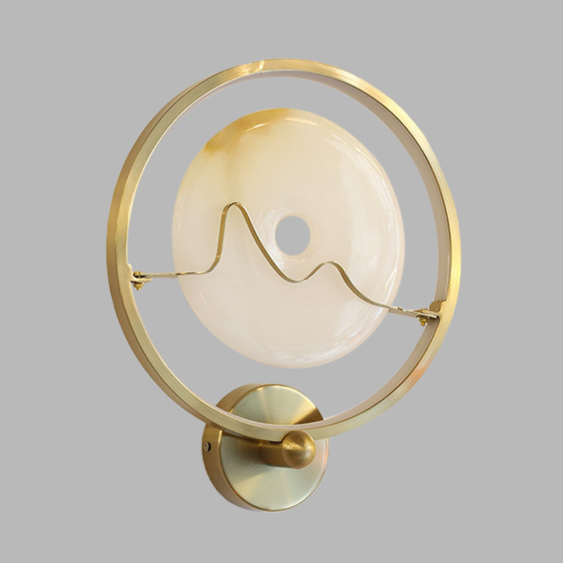 Contemporary Jade Clothing Sconce Lighting Stone LED Corridor Wall Mount Lamp with Gold Ring Clearhalo 'Modern wall lights' 'Modern' 'Wall Lamps & Sconces' 'Wall Lights' Lighting' 732651