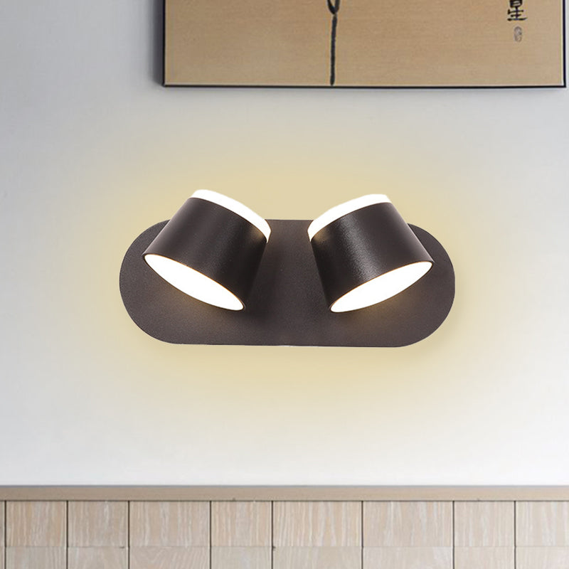 Black Finish Drum Wall Sconce Modernist 2 Lights Metallic LED Adjustable Wall Mount Lamp Fixture Clearhalo 'Cast Iron' 'Glass' 'Industrial' 'Modern wall lights' 'Modern' 'Tiffany' 'Traditional wall lights' 'Wall Lamps & Sconces' 'Wall Lights' Lighting' 732679