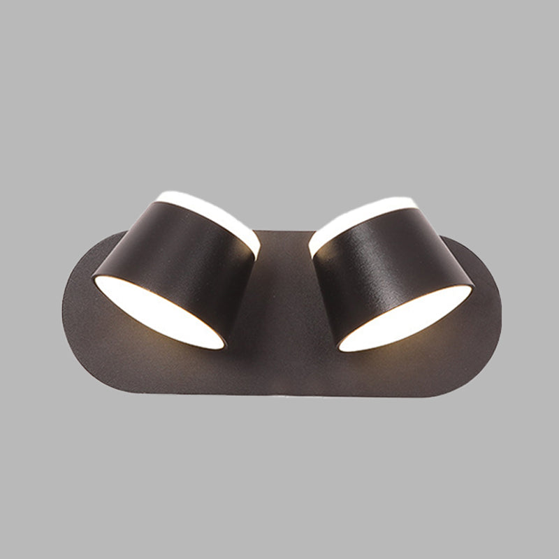 Black Finish Drum Wall Sconce Modernist 2 Lights Metallic LED Adjustable Wall Mount Lamp Fixture Clearhalo 'Cast Iron' 'Glass' 'Industrial' 'Modern wall lights' 'Modern' 'Tiffany' 'Traditional wall lights' 'Wall Lamps & Sconces' 'Wall Lights' Lighting' 732681
