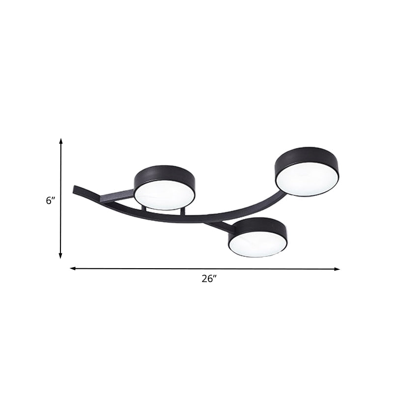 Metallic Small Drum Flush Mount Fixture Modernist LED Black Semi Ceiling Flush with Branch Design Clearhalo 'Ceiling Lights' 'Close To Ceiling Lights' 'Close to ceiling' 'Semi-flushmount' Lighting' 732754