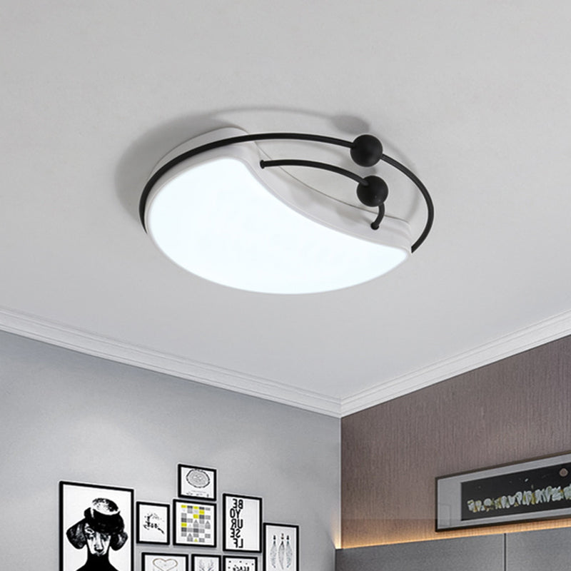 Minimalist Moon Flush Mount Light Fixture LED Metal Ceiling Lamp in White and Black with Recessed Diffuser, White/Warm Light Clearhalo 'Ceiling Lights' 'Close To Ceiling Lights' 'Close to ceiling' 'Flush mount' Lighting' 732797