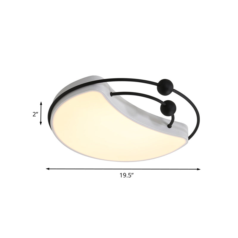 Minimalist Moon Flush Mount Light Fixture LED Metal Ceiling Lamp in White and Black with Recessed Diffuser, White/Warm Light Clearhalo 'Ceiling Lights' 'Close To Ceiling Lights' 'Close to ceiling' 'Flush mount' Lighting' 732799