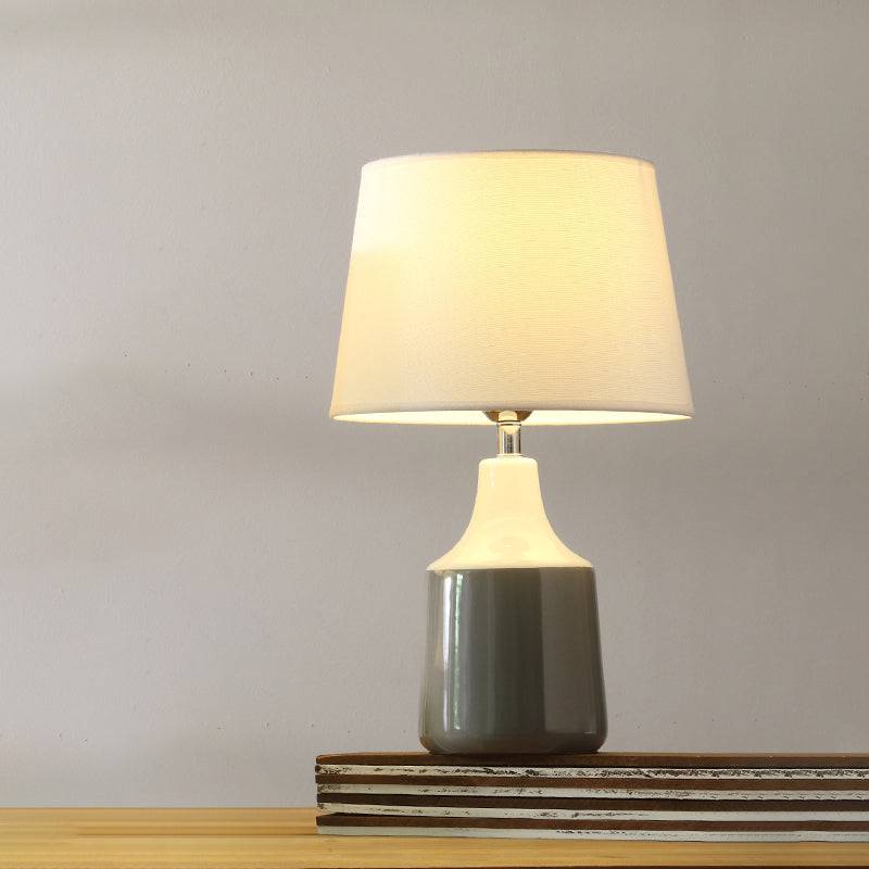 Modern Tapered Drum Table Light Ceramic 1-Light Bedside Night Lighting in Brown/White and Gray with Fabric Shade Clearhalo 'Lamps' 'Table Lamps' Lighting' 733433