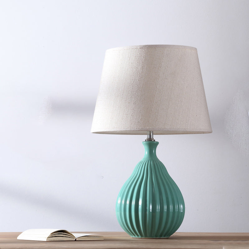 White/Green Teardrop Night Light Minimalist 1 Light Ceramic Nightstand Lamp with Cone Fabric Shade Clearhalo 'Lamps' 'Table Lamps' Lighting' 733456