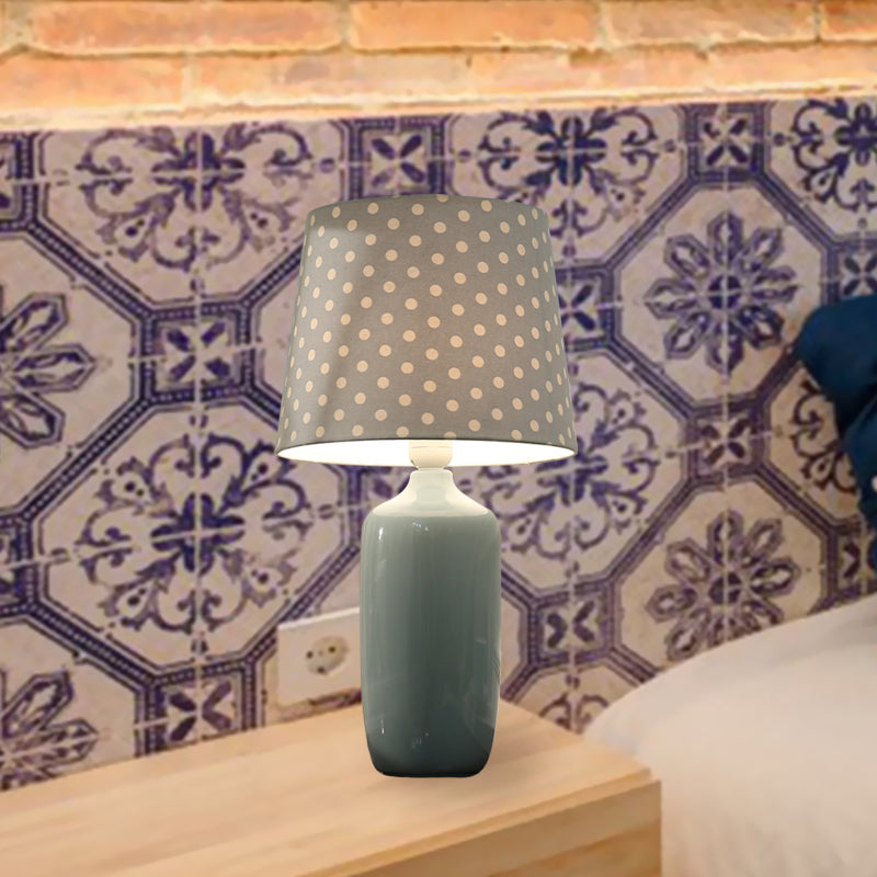 1 Head Bedroom Night Table Light Modernism Pink/Blue/Green Finish Nightstand Lighting with Tapered Fabric Shade Clearhalo 'Lamps' 'Table Lamps' Lighting' 733474