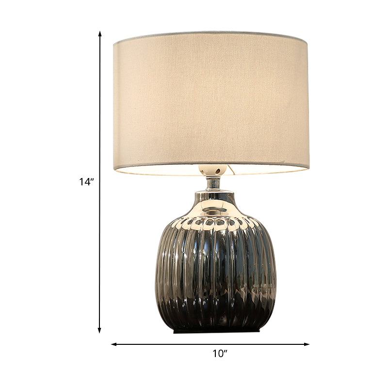 14"/15" L 1 Bulb Bedroom Ceramic Night Lighting Minimal White Finish Table Light with Drum Fabric Shade Clearhalo 'Lamps' 'Table Lamps' Lighting' 733530