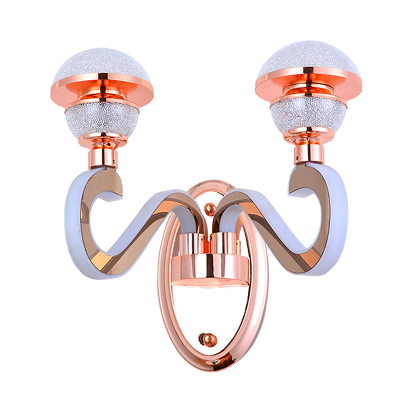 Modernist Urn Shape Wall Mount Light Metallic 2 Heads Corridor Swirl Arm LED Wall Sconce in Rose Gold Clearhalo 'Cast Iron' 'Glass' 'Industrial' 'Modern wall lights' 'Modern' 'Tiffany' 'Traditional wall lights' 'Wall Lamps & Sconces' 'Wall Lights' Lighting' 733925