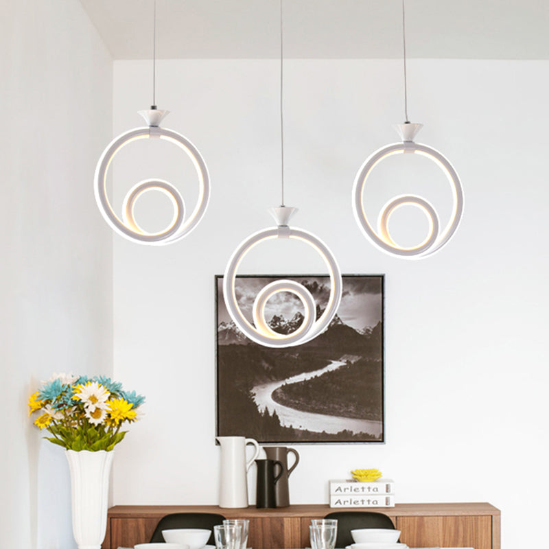 Acrylic Twisted Ring Cluster Pendant Light Contemporary 3 Lights White Ceiling Hang Fixture in White/Warm/Natural Light White Clearhalo 'Ceiling Lights' 'Modern Pendants' 'Modern' 'Pendant Lights' 'Pendants' Lighting' 733941