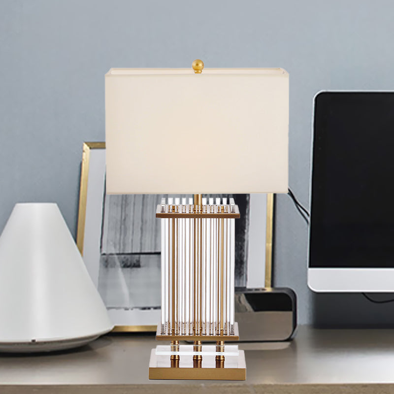 White Fabric Rectangle Night Table Light Minimalist 1 Light Gold Desk Lamp with Clear Glass Bars Clearhalo 'Lamps' 'Table Lamps' Lighting' 734029