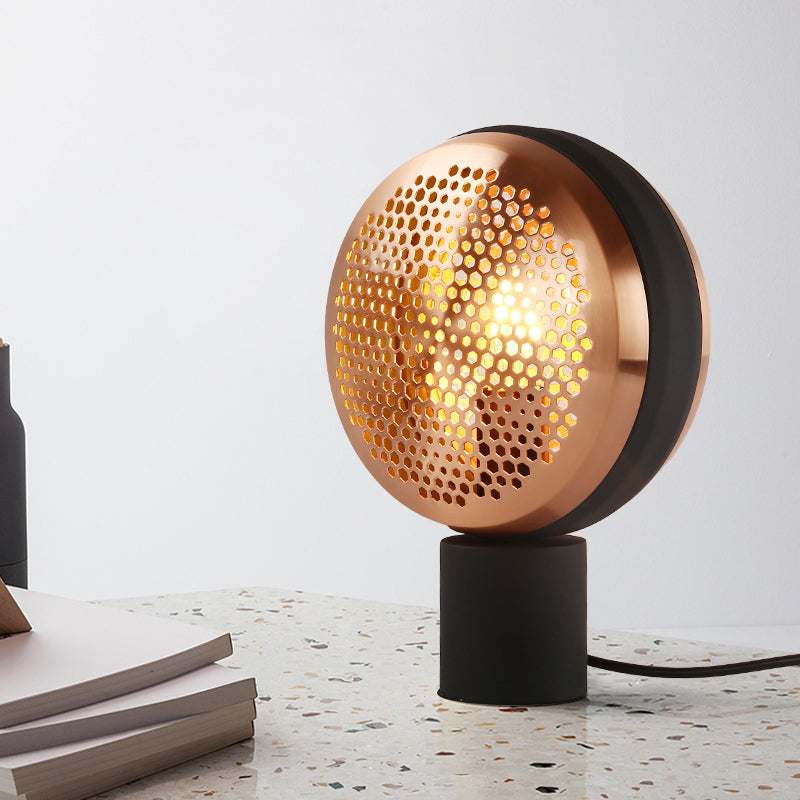 Metal Mesh Drum Shape Table Light Contemporary 1 Light Desk Lamp in Gold/Rose Gold with Plug In Cord Clearhalo 'Lamps' 'Table Lamps' Lighting' 734068