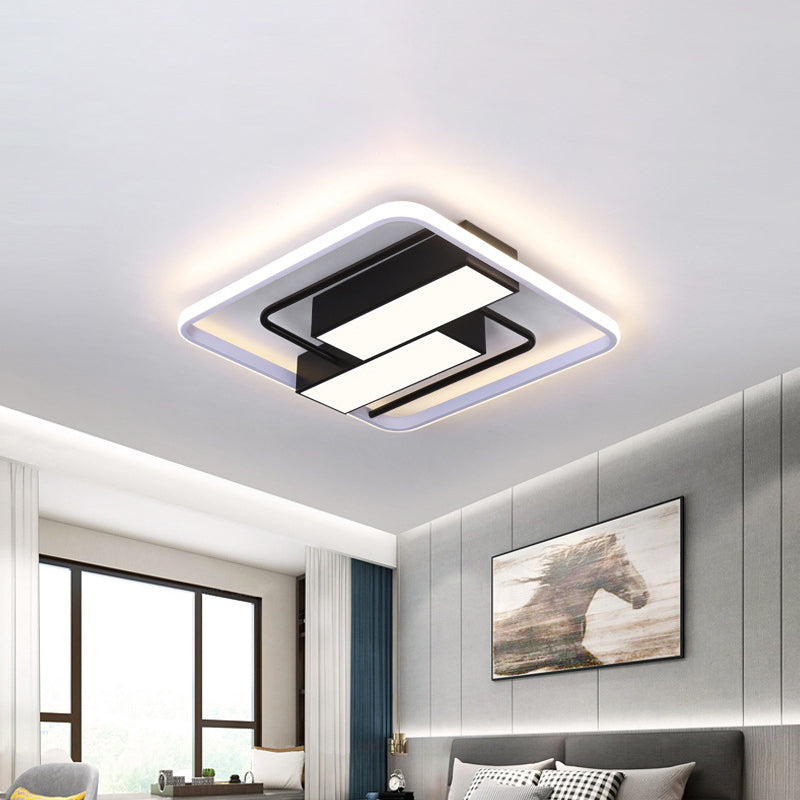 Acrylic Square and Rectangle Flush Light Modernist White and Black 18"/21.5" W LED Flush Mount in White/Warm/3 Color Light Clearhalo 'Ceiling Lights' 'Close To Ceiling Lights' 'Close to ceiling' 'Flush mount' Lighting' 734072