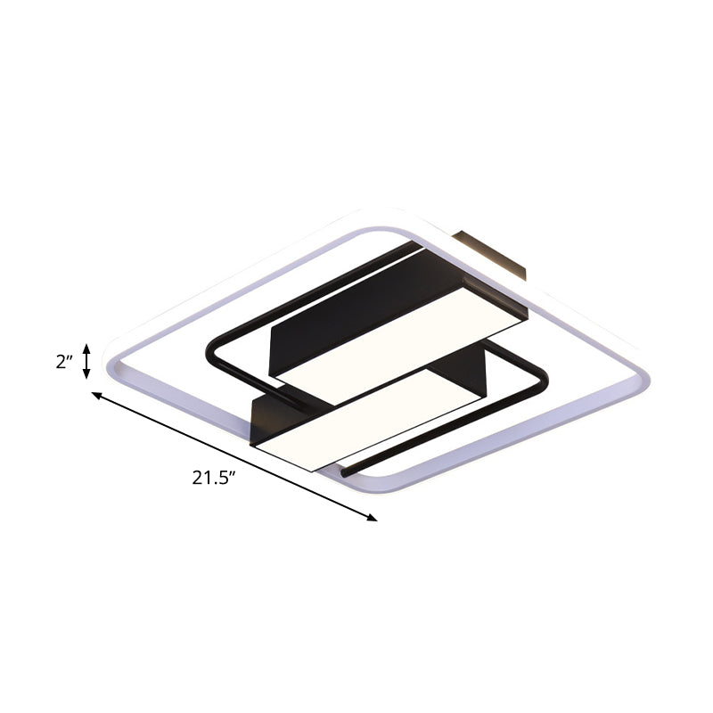 Acrylic Square and Rectangle Flush Light Modernist White and Black 18"/21.5" W LED Flush Mount in White/Warm/3 Color Light Clearhalo 'Ceiling Lights' 'Close To Ceiling Lights' 'Close to ceiling' 'Flush mount' Lighting' 734075