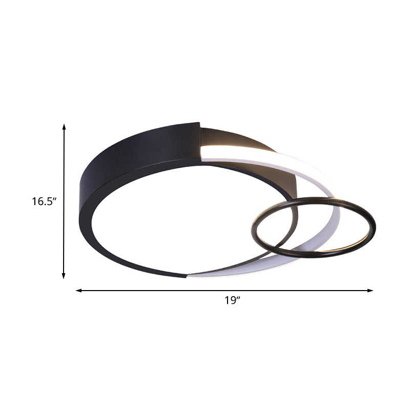Black Circle Flush Mount Minimalist 16.5"/20" W LED Metallic Flush Ceiling Lamp for Bedroom in White/Warm/3 Color Light Clearhalo 'Ceiling Lights' 'Close To Ceiling Lights' 'Close to ceiling' 'Flush mount' Lighting' 734080