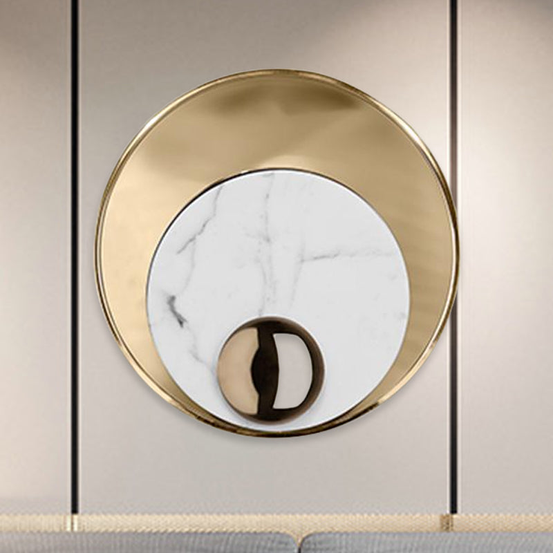 Round Marble LED Sconce Lighting Modernist 1 Head White/Black Wall Mounted Lamp with Gold Metal Backplate White Clearhalo 'Cast Iron' 'Glass' 'Industrial' 'Modern wall lights' 'Modern' 'Tiffany' 'Traditional wall lights' 'Wall Lamps & Sconces' 'Wall Lights' Lighting' 734221