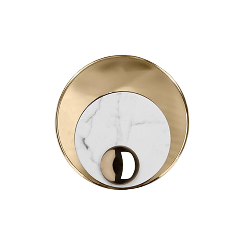 Round Marble LED Sconce Lighting Modernist 1 Head White/Black Wall Mounted Lamp with Gold Metal Backplate Clearhalo 'Cast Iron' 'Glass' 'Industrial' 'Modern wall lights' 'Modern' 'Tiffany' 'Traditional wall lights' 'Wall Lamps & Sconces' 'Wall Lights' Lighting' 734224