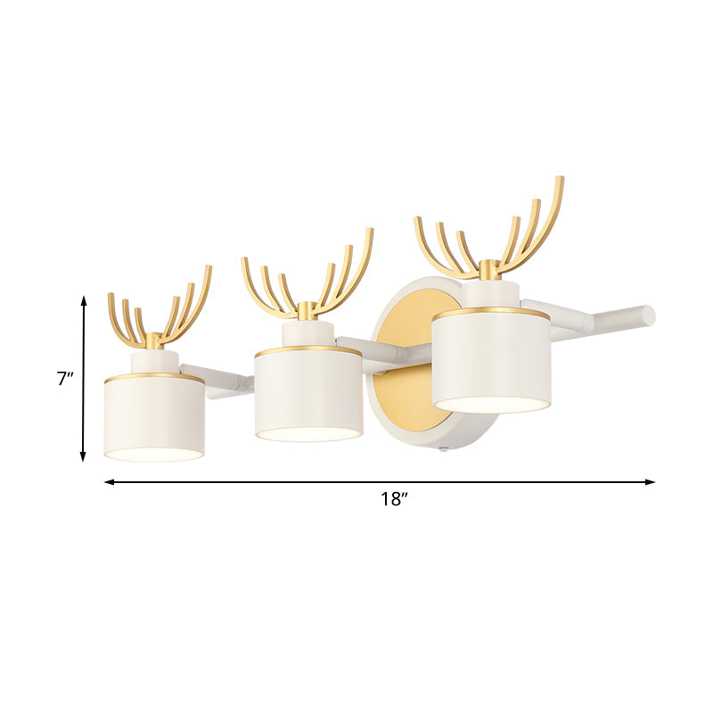 Drum Wall Light Sconce Modernist Metal 3-Head White Finish Wall Lighting for Living Room with Elk Design Clearhalo 'Cast Iron' 'Glass' 'Industrial' 'Modern wall lights' 'Modern' 'Tiffany' 'Traditional wall lights' 'Wall Lamps & Sconces' 'Wall Lights' Lighting' 734555