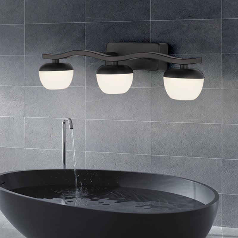 Globe Bedroom Vanity Lamp Acrylic 3 Heads Contemporary Wall Lighting in Black with Wave Design Clearhalo 'Cast Iron' 'Glass' 'Industrial' 'Modern wall lights' 'Modern' 'Tiffany' 'Traditional wall lights' 'Vanity Lights' 'Wall Lights' Lighting' 734610