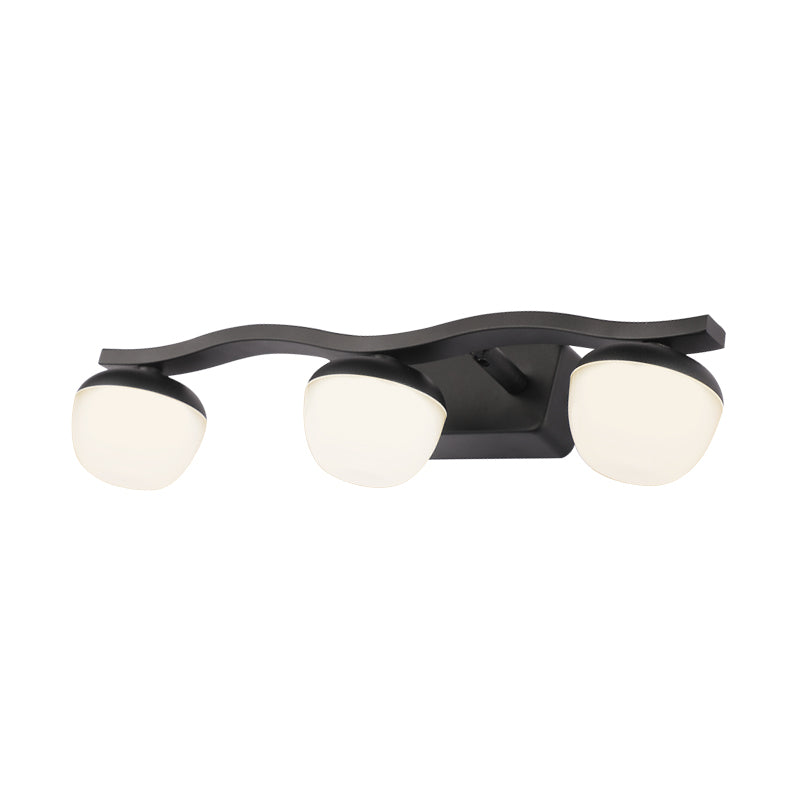 Globe Bedroom Vanity Lamp Acrylic 3 Heads Contemporary Wall Lighting in Black with Wave Design Clearhalo 'Cast Iron' 'Glass' 'Industrial' 'Modern wall lights' 'Modern' 'Tiffany' 'Traditional wall lights' 'Vanity Lights' 'Wall Lights' Lighting' 734612