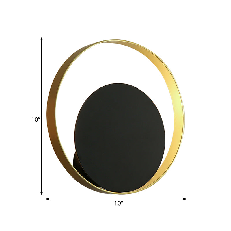 Metallic Round Sconce Light Fixture Modernist 1-Head LED Wall Lamp in Black and Gold for Corner Clearhalo 'Cast Iron' 'Glass' 'Industrial' 'Modern wall lights' 'Modern' 'Tiffany' 'Traditional wall lights' 'Wall Lamps & Sconces' 'Wall Lights' Lighting' 734703