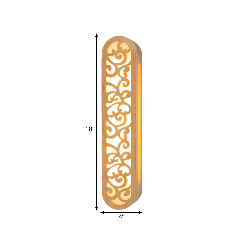 Chinese Style LED Flush Wall Sconce Beige Rectangle Wall Light Fixture with Carving Wood Shade Clearhalo 'Modern wall lights' 'Modern' 'Wall Lamps & Sconces' 'Wall Lights' Lighting' 734778