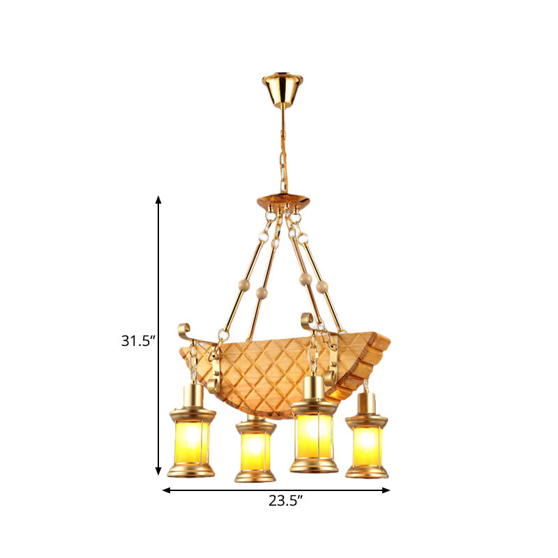 3/4 Lights Orange Glass Island Pendant Light Farm Gold Kerosene Hanging Lamp Kit with Wood Fish/Guitar Design Clearhalo 'Ceiling Lights' 'Island Lights' Lighting' 735008