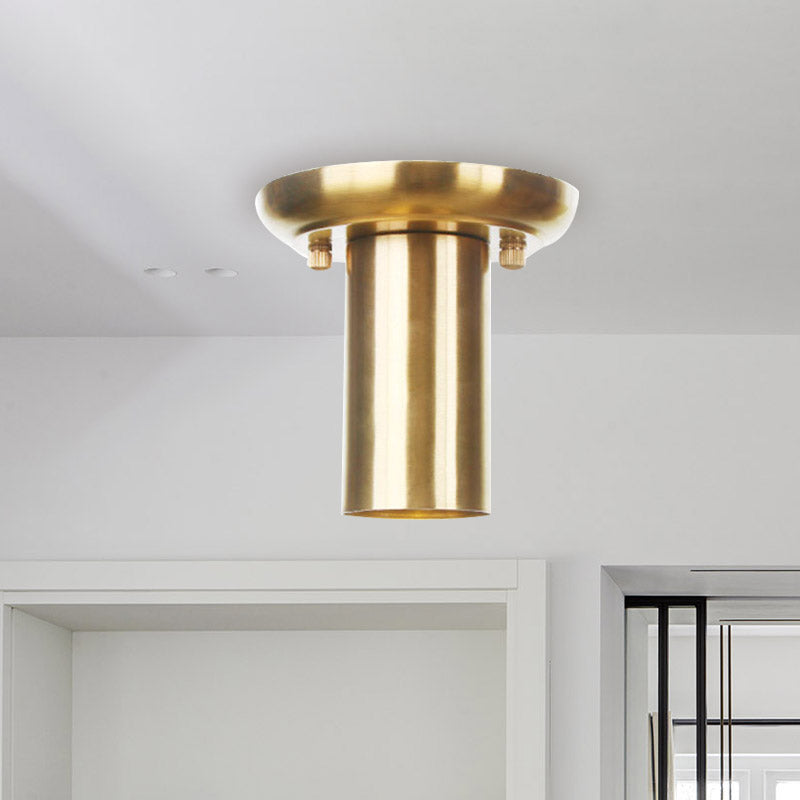 Metal Gold Finish Ceiling Flush Mount Tubular 1 Head Industrial Flushmount Lighting for Foyer Clearhalo 'Ceiling Lights' 'Close To Ceiling Lights' 'Close to ceiling' 'Flush mount' 'Industrial Flush Mount' Lighting' 735188