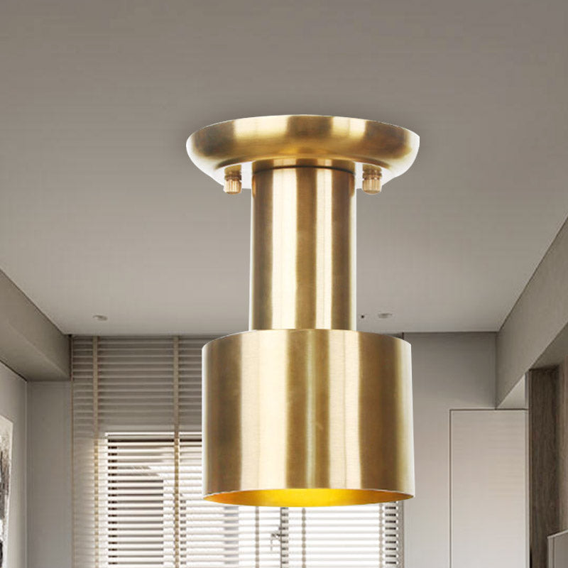 Metal Gold Finish Ceiling Flush Mount Tubular 1 Head Industrial Flushmount Lighting for Foyer Gold B Clearhalo 'Ceiling Lights' 'Close To Ceiling Lights' 'Close to ceiling' 'Flush mount' 'Industrial Flush Mount' Lighting' 735191