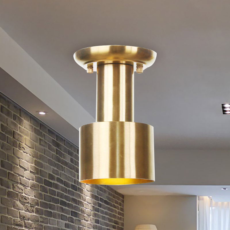 Metal Gold Finish Ceiling Flush Mount Tubular 1 Head Industrial Flushmount Lighting for Foyer Clearhalo 'Ceiling Lights' 'Close To Ceiling Lights' 'Close to ceiling' 'Flush mount' 'Industrial Flush Mount' Lighting' 735192