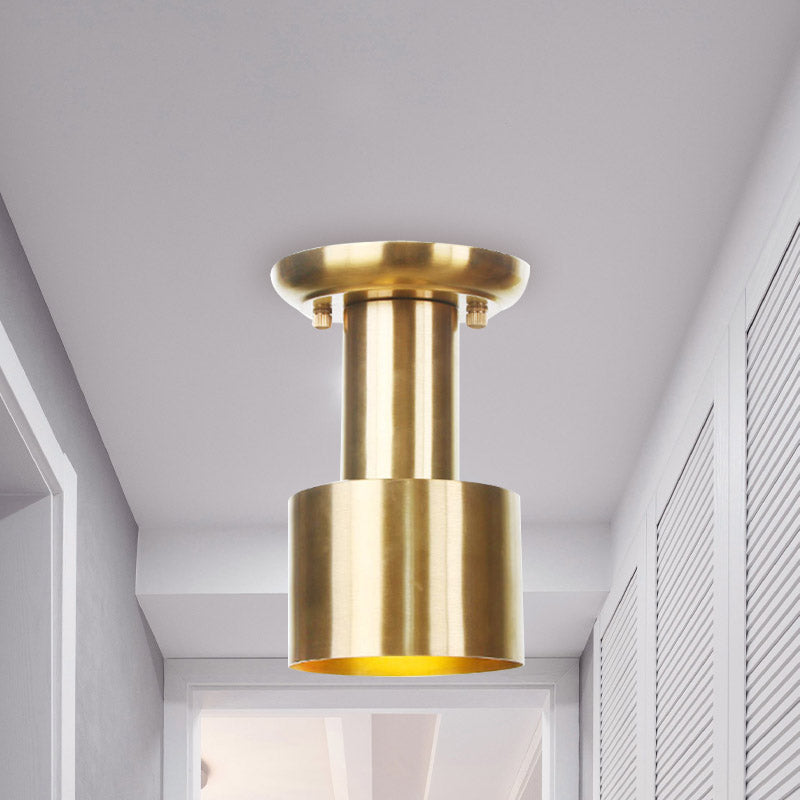 Metal Gold Finish Ceiling Flush Mount Tubular 1 Head Industrial Flushmount Lighting for Foyer Clearhalo 'Ceiling Lights' 'Close To Ceiling Lights' 'Close to ceiling' 'Flush mount' 'Industrial Flush Mount' Lighting' 735193