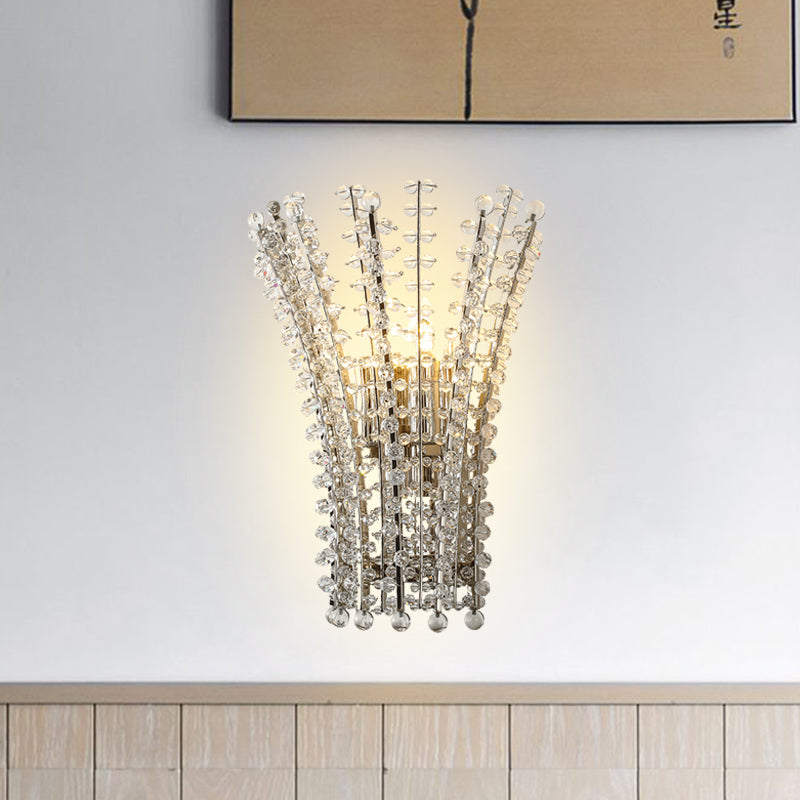 Silver Finish Bead Wall Mounted Light Modernism 3 Heads Crystal Wall Lamp Sconce for Bedside Silver Clearhalo 'Cast Iron' 'Glass' 'Industrial' 'Modern wall lights' 'Modern' 'Tiffany' 'Traditional wall lights' 'Wall Lamps & Sconces' 'Wall Lights' Lighting' 735286